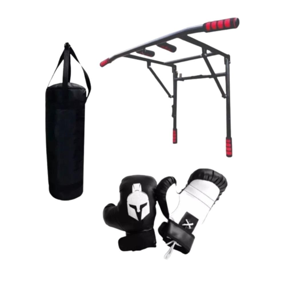 Barra De Ejercicio Plegable 3 En 1 + Saco De Boxeo Y Guantes