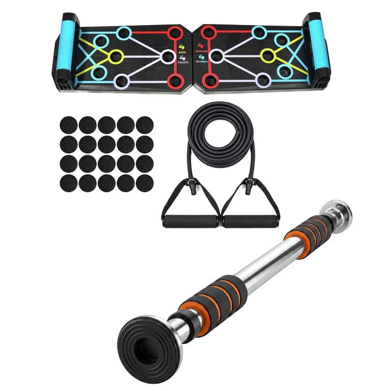 Combo Gym en Casa Barra Dominadas + Tabla Flexiones 9 en 1