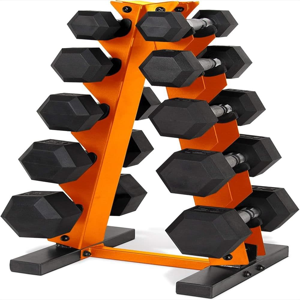 Juego De Mancuernas Hexagonales Cap Barbell 150 Libras Soporte Vertical Naranja